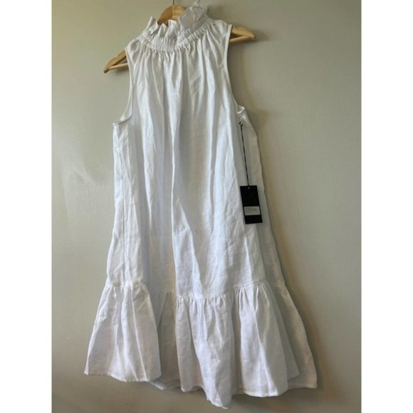 Ephemera Linen Garland Ruffle Neck Casual Mini Dress Women's White Size: 38 NWT - Picture 3 of 10
